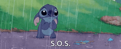 Stitch Standing In Rain Asking For Help GIF