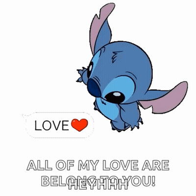 Stitch Surrounded By Hearts And Love Bubbles GIF