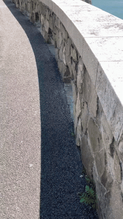 Stone Wall Shadow On Road GIF