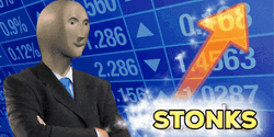 Stonks Meme Man With Sparkling Arrow GIF