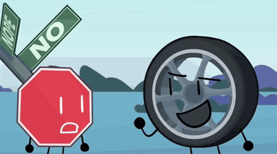 Stop Sign And Tire In Cartoon Scene GIF