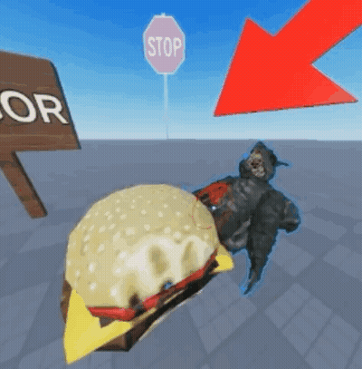 Stop Sign Next To Hamburger And Door Sign GIF