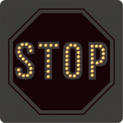 Stop Sign With Yellow Lights On Letters GIF