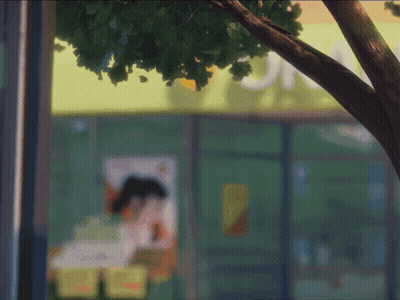 Store Front With Tree And Yellow Sign GIF