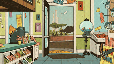 Store With Gumball Machine And Squid Sign GIF