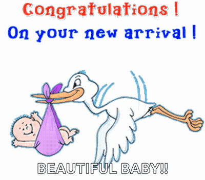 Stork Carrying Baby Saying Congratulations On Your New Arrival Beautiful Baby