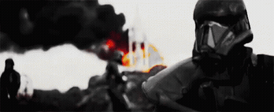 Storm Trooper In Front Of Burning Building Black And White GIF