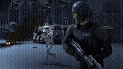 Stormtrooper Chased By Soldier With S Badge GIF