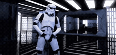 Stormtrooper Standing By Sign Saying A GIF