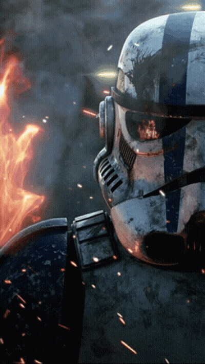 Stormtrooper Standing In Front Of Fire And Smoke GIF