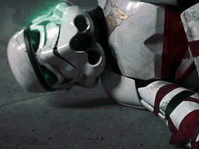 Stormtrooper With Green Light Coming Out Of Helmet GIF