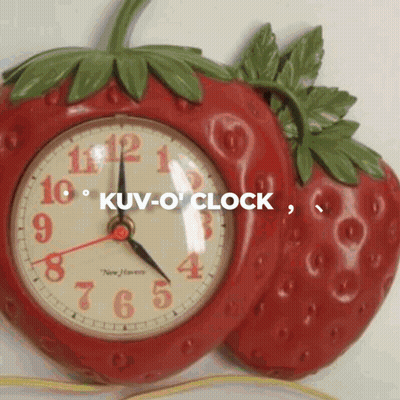 Strawberry-Shaped Clock Showing 4:20 GIF