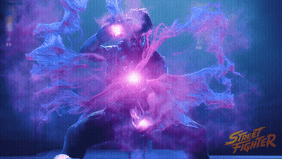 Street Fighter Poster Man In Purple And Blue Smoke GIF