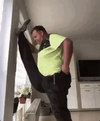Stretching Leg Pants GIF