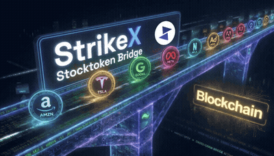 Strikex Stocktoken Bridge Advertisement Over Water GIF