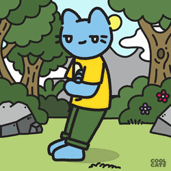 Strolling Blue Cat Wearing Yellow Tee GIF