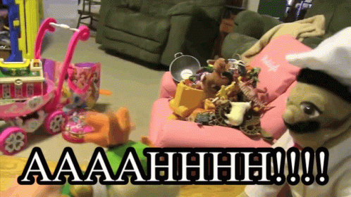 Stuffed Animal Chef In Front Of Toys Saying Aaahhhh GIF