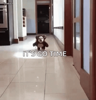 Stuffed Animal Dog Running With Go Time GIF