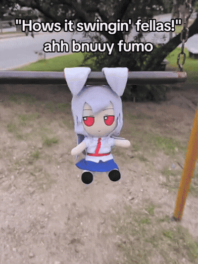 Stuffed Animal Hanging From Swing Hows It Swingin Fellas GIF
