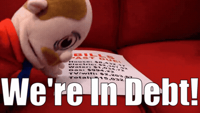 Stuffed Animal Holding Bills Past Due Paper GIF