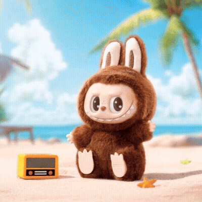 Stuffed Animal In Bunny Costume Next To Yellow Radio GIF
