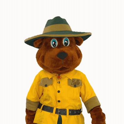 Stuffed Animal In Hat And Yellow Shirt Saying Bello GIF
