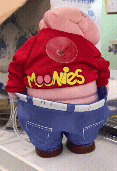 Stuffed Animal In Red Moonies Shirt GIF