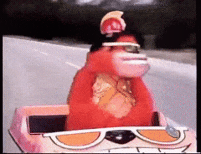 Stuffed Animal In Sunglasses And Hat Driving Pink Toy Car GIF