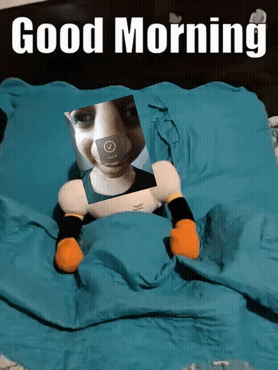 Stuffed Animal Laying On Bed With Woman Picture Good Morning GIF