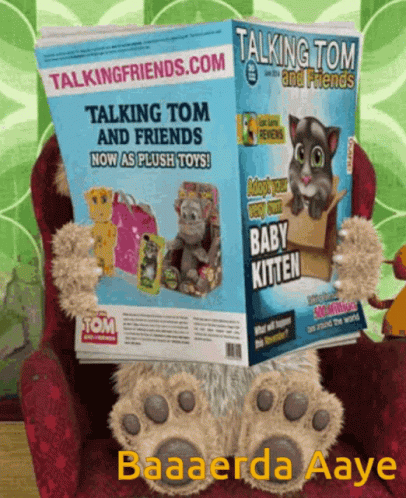 Stuffed Animal Reading Talking Tom Magazine GIF
