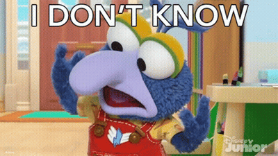 Stuffed Animal Saying I Don't Know Wearing Overalls And Hat GIF
