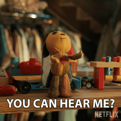 Stuffed Animal Sitting Next To Sign You Can Hear Me GIF