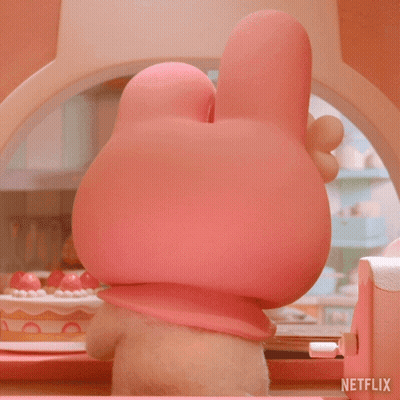 Stuffed Animal Sleeping On Bed With Netflix Logo GIF