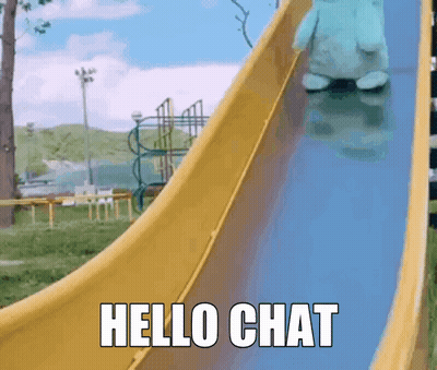 Stuffed Animal Sliding Down Slide Saying Hello Chat GIF