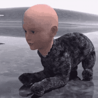 Stuffed Animal With Bald Head Crawling GIF