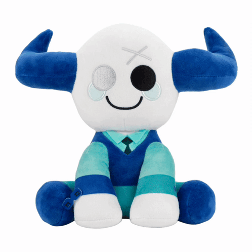 Stuffed Animal With Blue Horns And X On Face GIF