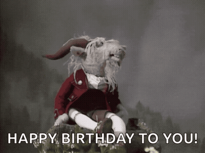 Stuffed Animal With Horns And Beard Saying Happy Birthday GIF