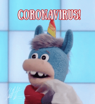 Stuffed Animal With Party Hat Saying Coronavirus GIF