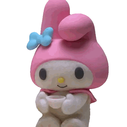Stuffed Animal With Pink Hat And Blue Bow Holding Cup Sticker