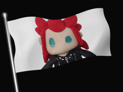 Stuffed Animal With Red Hair Waving On Flag GIF