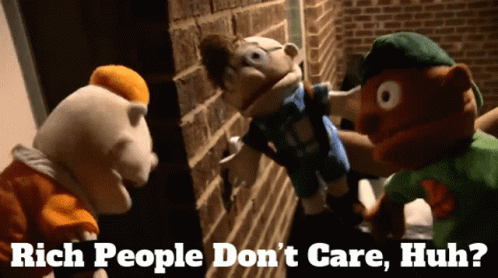 Stuffed Animals By Brick Wall With Rich People Don't Care Huh GIF