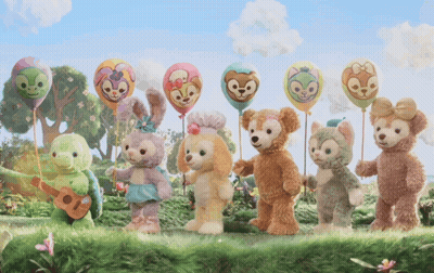 Stuffed Animals Holding Disney Balloons GIF