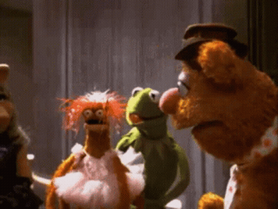 Stuffed Animals Including Kermit The Frog Standing Together GIF
