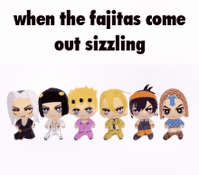 Stuffed Animals Lined Up Saying When The Fajitas Come Out Slicing GIF
