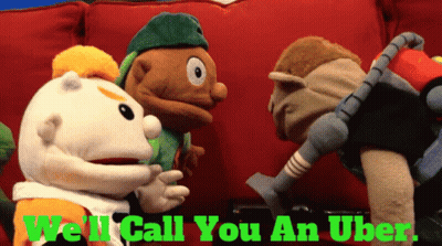 Stuffed Animals On Couch Saying Uber GIF