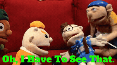 Stuffed Animals On Red Couch Saying Oh I Have To See That GIF