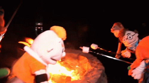 Stuffed Animals Roasting Marshmallows GIF