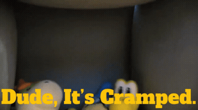 Stuffed Animals Saying Dude It's Cramped GIF
