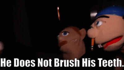 Stuffed Animals Saying He Does Not Brush His Teeth GIF