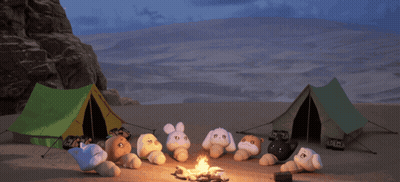 Stuffed Animals Sitting Around Campfire GIF
